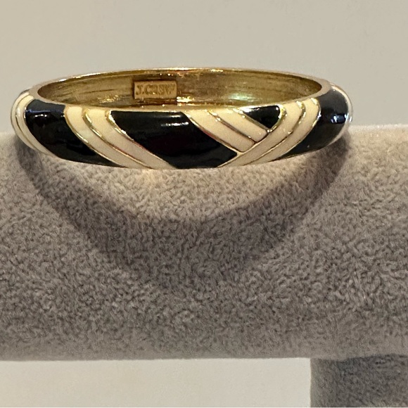 J. Crew Bracelet- Bangle style w/ hinged open Gold tone w/ black & white enamel - Picture 7 of 11